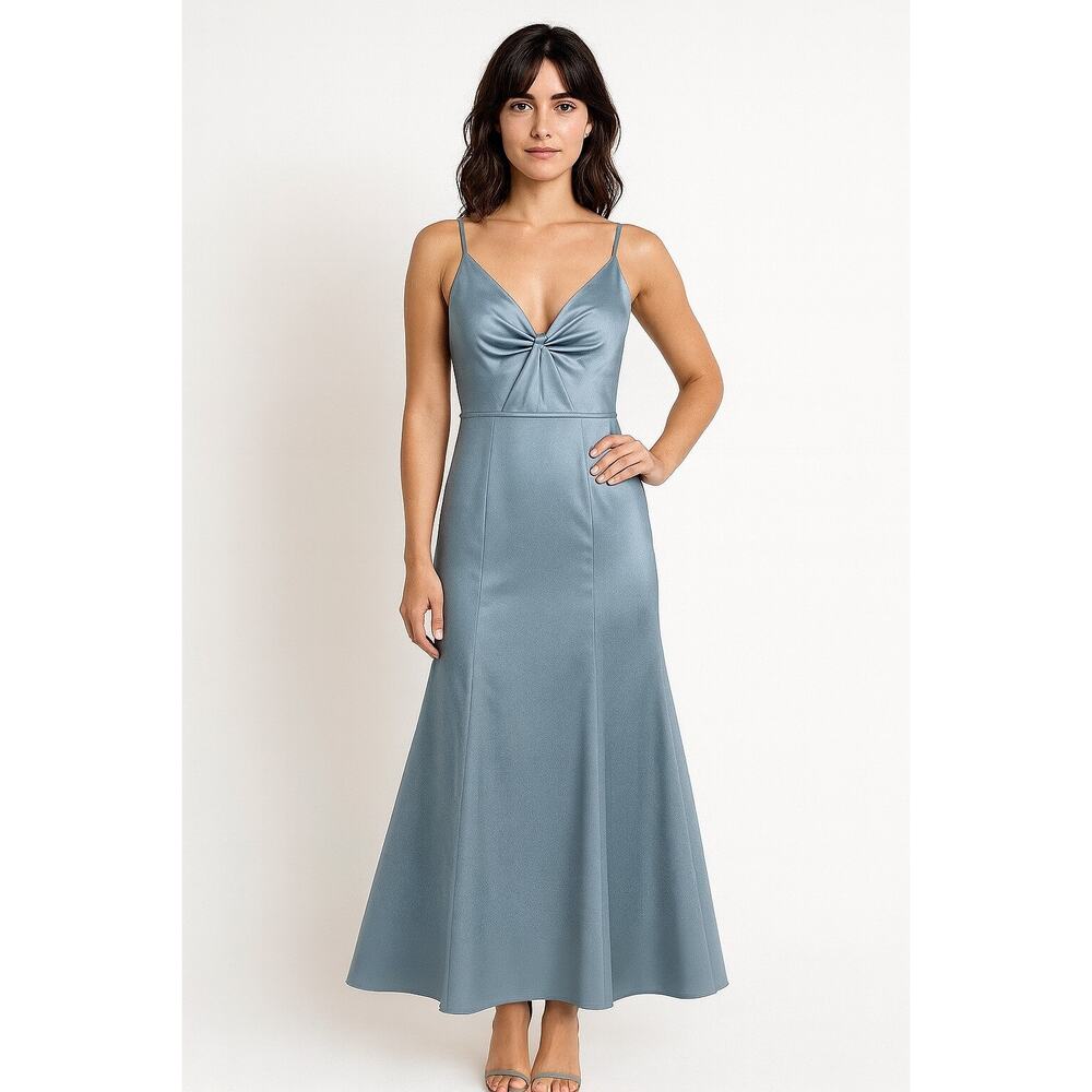 2000s Morilee Madeline Gardner Slate Blue Satin Formal Gown medium